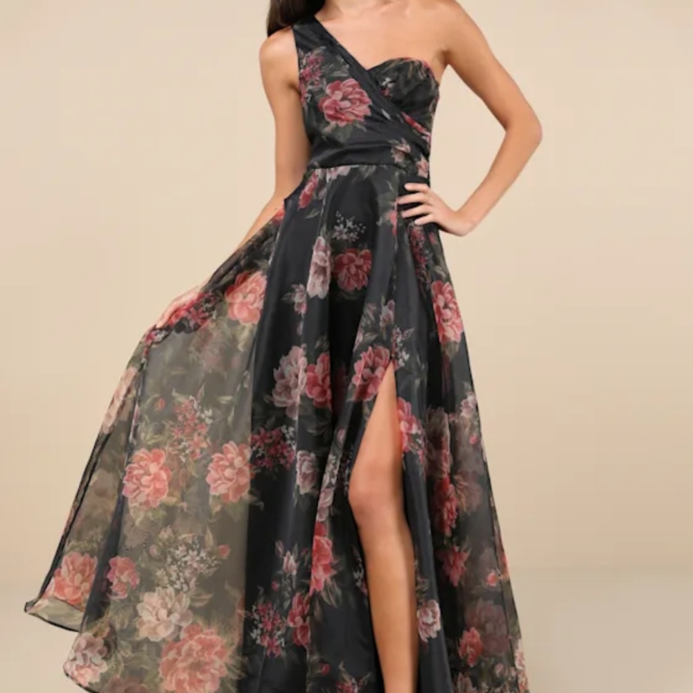 Lulu's Black and Red One Shoulder A-Line Dress